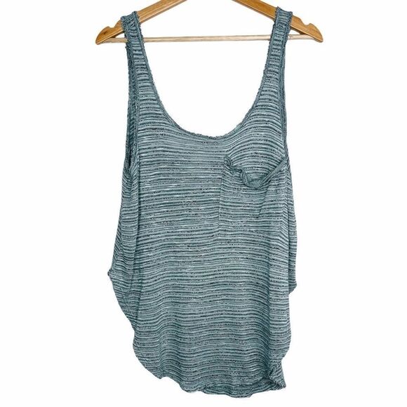 Pacsun Slub Knit Slouchy Scoop Neck Pocket Tank Top Blue Small - Picture 1 of 7